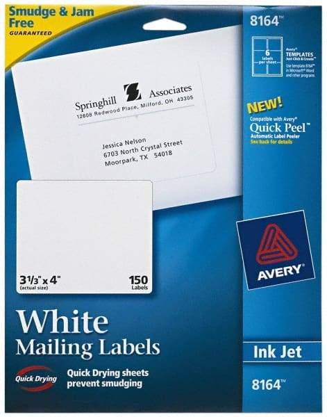 AVERY - 4" Long, White Shipping Label - For Inkjet Printers - Eagle Tool & Supply