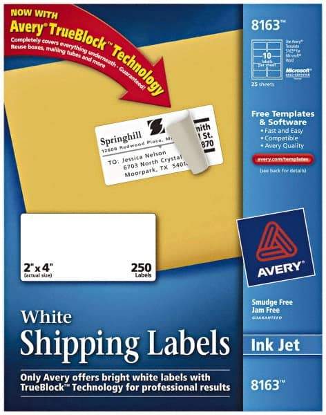 AVERY - 2" Wide x 4" Long, White Paper Shipping Label - For Inkjet Printers - Eagle Tool & Supply