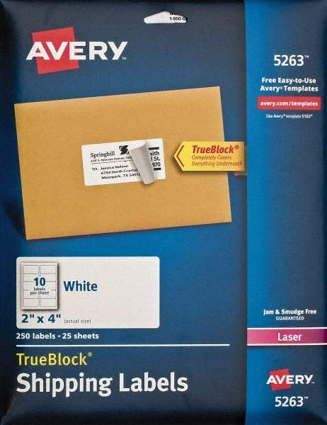 AVERY - 2" Wide x 4" Long, White Paper Shipping Label - For Laser Printers - Eagle Tool & Supply