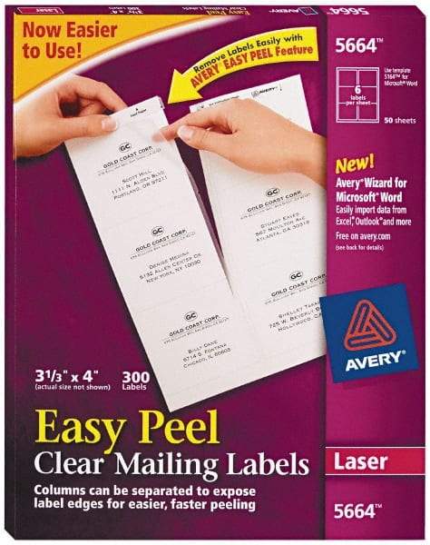 AVERY - 4" Long, Clear Shipping Label - For Laser Printers - Eagle Tool & Supply