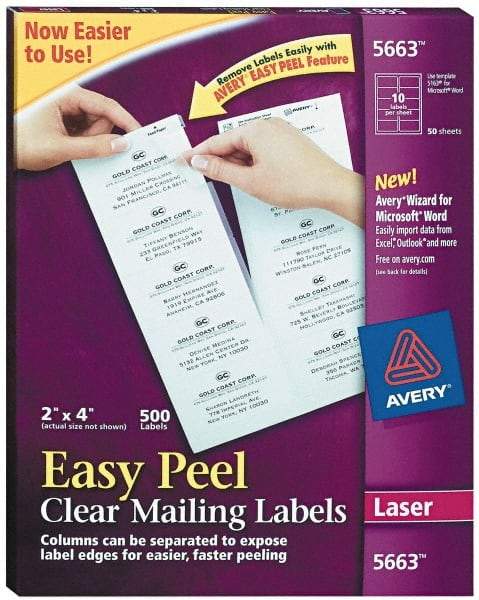 AVERY - 2" Wide x 4" Long, Clear Shipping Label - For Laser Printers - Eagle Tool & Supply