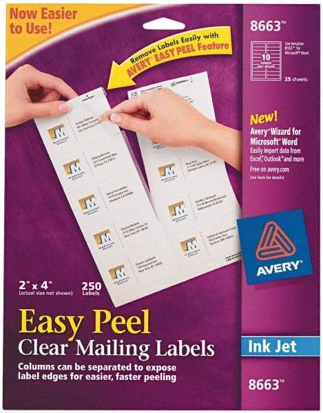 AVERY - 2" Wide x 4" Long, Clear Shipping Label - For Inkjet Printers - Eagle Tool & Supply