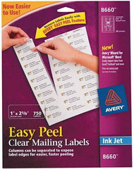 AVERY - 1" Wide x 2-5/8" Long, Clear Shipping Label - For Inkjet Printers - Eagle Tool & Supply