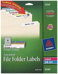 AVERY - 0.6" Wide x 3-7/16" Long, White/Blue/Green/Red/Yellow Paper File Folder Label - For Laser/Inkjet Printers - Eagle Tool & Supply