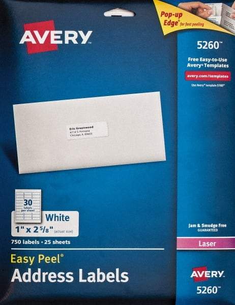 AVERY - 1" Wide x 2-5/8" Long, White Paper Shipping Label - For Laser Printers - Eagle Tool & Supply