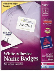 AVERY - 3-3/8" Long, White Paper Name Badge Labels - For Laser/Inkjet Printers - Eagle Tool & Supply