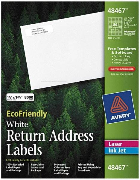 AVERY - 1-3/4" Long, White Paper Return Address Label - For Laser/Inkjet Printers - Eagle Tool & Supply