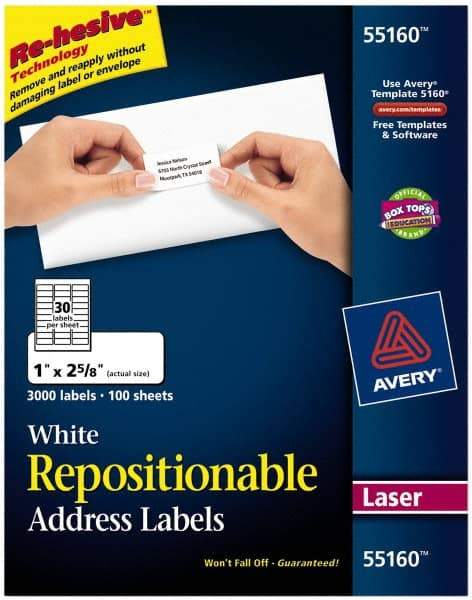 AVERY - 1" Wide x 2-5/8" Long, White Paper Shipping Label - For Laser Printers - Eagle Tool & Supply