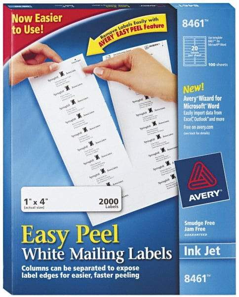 AVERY - 1" Wide x 4" Long, White Paper Shipping Label - For Inkjet Printers - Eagle Tool & Supply