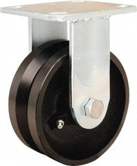 Hamilton - 5" Diam x 2" Wide, Iron Rigid Caster - 800 Lb Capacity, Top Plate Mount, 4" x 4-1/2" Plate, Straight Roller Bearing - Eagle Tool & Supply
