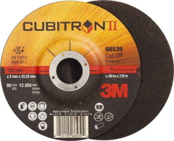 3M - 36 Grit, 5" Wheel Diam, 7/8" Arbor Hole, Type 27 Depressed Center Wheel - Ceramic, Resinoid Bond, S Hardness, 12,250 Max RPM - Eagle Tool & Supply