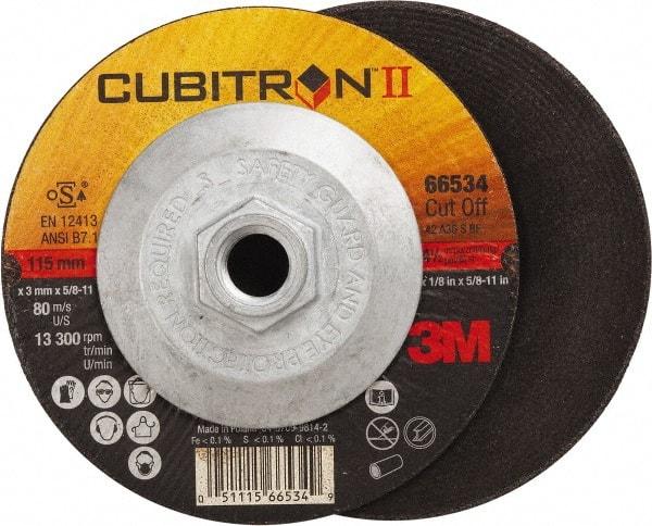 3M - 36 Grit, 4-1/2" Wheel Diam, 1/8" Wheel Thickness, Type 27 Depressed Center Wheel - Ceramic, Resinoid Bond, S Hardness, 13,300 Max RPM - Eagle Tool & Supply