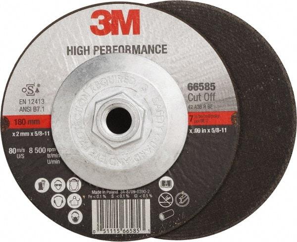 3M - 36 Grit, 7" Wheel Diam, Type 27 Depressed Center Wheel - Ceramic, Resinoid Bond, R Hardness, 8,500 Max RPM - Eagle Tool & Supply