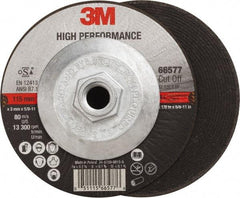 3M - 60 Grit, 4-1/2" Wheel Diam, 1/8" Wheel Thickness, Type 27 Depressed Center Wheel - Ceramic, Resinoid Bond, R Hardness, 13,300 Max RPM - Eagle Tool & Supply