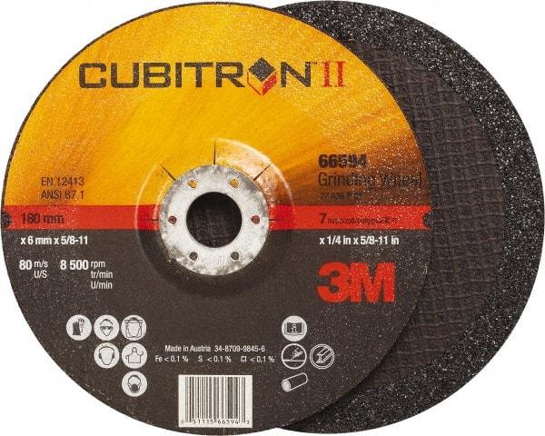 3M - 36 Grit, 7" Wheel Diam, 1/4" Wheel Thickness, Type 27 Depressed Center Wheel - Ceramic, Resinoid Bond, 8,500 Max RPM, Compatible with Angle Grinder - Eagle Tool & Supply