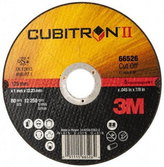 3M - 5" 60 Grit Ceramic Cutoff Wheel - 0.045" Thick, 7/8" Arbor, 12,250 Max RPM, Use with Angle Grinders - Eagle Tool & Supply