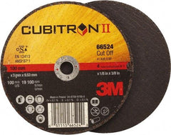 3M - 4" 36 Grit Ceramic Cutoff Wheel - 1/8" Thick, 3/8" Arbor, 19,100 Max RPM, Use with Angle Grinders - Eagle Tool & Supply