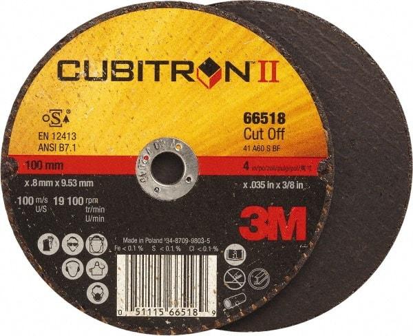 3M - 4" 60 Grit Ceramic Cutoff Wheel - 0.035" Thick, 3/8" Arbor, 19,100 Max RPM, Use with Angle Grinders - Eagle Tool & Supply