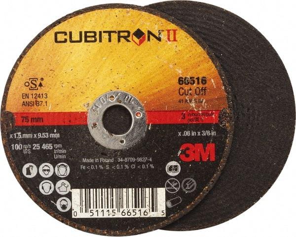 3M - 3" 36 Grit Ceramic Cutoff Wheel - 0.06" Thick, 3/8" Arbor, 25,465 Max RPM, Use with Angle Grinders - Eagle Tool & Supply