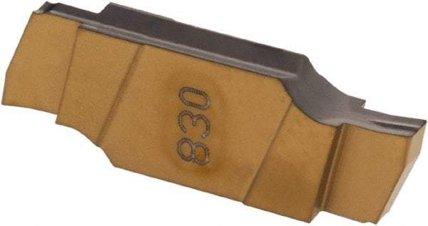 Iscar - 157015GIPI Grade IC830, 1.57mm Cutting Width Carbide Grooving Insert - 2.5mm Max Depth of Cut, Neutral, 0.15mm Corner Radius, TiAlN Finish - Eagle Tool & Supply