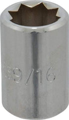 Proto - 9/16", 1/2" Drive, Standard Hand Socket - 8 Points, 1-1/2" OAL, Alloy Steel, Chrome Finish - Eagle Tool & Supply