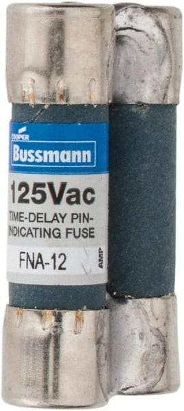 Cooper Bussmann - 125 VAC, 12 Amp, Time Delay Pin Indicator Fuse - Fuse Holder Mount, 1-1/2" OAL, 10 at AC kA Rating, 13/32" Diam - Eagle Tool & Supply