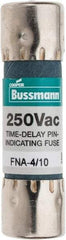 Cooper Bussmann - 250 VAC, 0.4 Amp, Time Delay Pin Indicator Fuse - Fuse Holder Mount, 1-1/2" OAL, 10 at 125 V kA Rating, 13/32" Diam - Eagle Tool & Supply