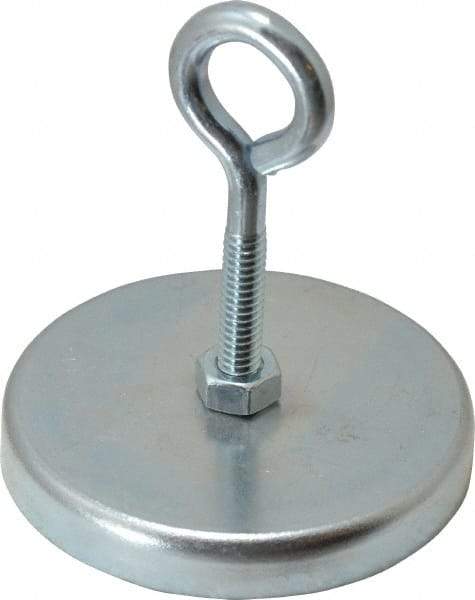 Mag-Mate - 2.63" Diam, 3/8" Cup Height, 2-1/4" Overall Height, 100 Lb Average Pull Force, 100 Lb Max Pull Force, Neodymium Rare Earth Cup Magnet - Loop Style, 1/2" Loop ID, Galvanized - Eagle Tool & Supply