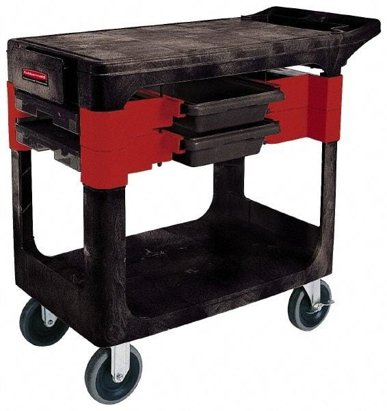Rubbermaid - 350 Lb Capacity, 2 Shelf Trade Cart - 19" Wide x 38" Deep x 33-3/8" High, Polypropylene, Black/Red - Eagle Tool & Supply