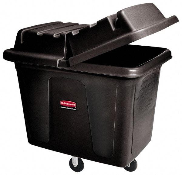 Rubbermaid - 500 Lb Load Capacity, 14 Cu Ft, Polyethylene Cube Truck - 31" Wide x 44-1/8" Long x 32-1/2" High, Black - Eagle Tool & Supply