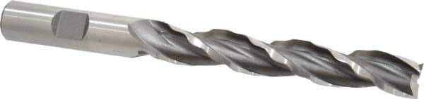 Weldon - 1/2" Diam, 3" LOC, 3 Flute High Speed Steel Roughing & Finishing Square End Mill - Uncoated, 5" OAL, 1/2" Shank Diam, Weldon Shank, 30° Helix, Centercutting - Eagle Tool & Supply