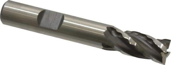 Weldon - 3/8" Diam, 3/4" LOC, 4 Flute High Speed Steel Roughing & Finishing Square End Mill - Uncoated, 2-1/2" OAL, 3/8" Shank Diam, Weldon Shank, 30° Helix, Non-Centercutting - Eagle Tool & Supply