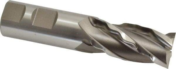 Made in USA - 1" Diam, 2" LOC, 4 Flute High Speed Steel Roughing & Finishing Square End Mill - Uncoated, 4-1/2" OAL, 1" Shank Diam, Weldon Shank, 30° Helix, Non-Centercutting - Eagle Tool & Supply