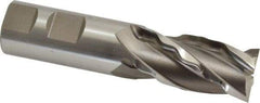 Made in USA - 1" Diam, 2" LOC, 4 Flute High Speed Steel Roughing & Finishing Square End Mill - Uncoated, 4-1/2" OAL, 1" Shank Diam, Weldon Shank, 30° Helix, Non-Centercutting - Eagle Tool & Supply