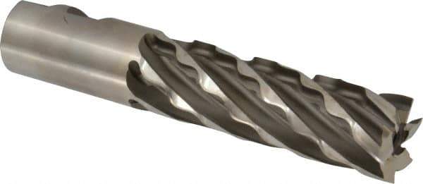 Weldon - 1-1/4" Diam, 4" LOC, 6 Flute High Speed Steel Roughing & Finishing Square End Mill - Uncoated, 6-1/2" OAL, 1-1/4" Shank Diam, Weldon Shank, 30° Helix, Non-Centercutting - Eagle Tool & Supply