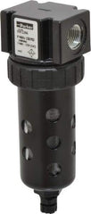 Parker - 3/8" Port, 5.91" High x 2" Wide Compact Filter with Polycarbonate Bowl, Manual Drain - 70 SCFM, 150 Max psi, 125°F Max Temp, Modular Connection, Bowl Guard, 2 oz Bowl Capacity - Eagle Tool & Supply