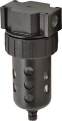 Parker - 3/8" Port, 6.22" High x 2.81" Wide Intermediate Filter with Polycarbonate Bowl, Manual Drain - 80 SCFM, 150 Max psi, 125°F Max Temp, Modular Connection, Bowl Guard, 4.4 oz Bowl Capacity - Eagle Tool & Supply
