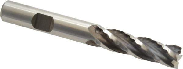 Weldon - 3/8" Diam, 1-3/8" LOC, 4 Flute High Speed Steel Roughing & Finishing Square End Mill - Uncoated, 3-1/8" OAL, 3/8" Shank Diam, Weldon Shank, 30° Helix, Centercutting, Regular Length - Eagle Tool & Supply