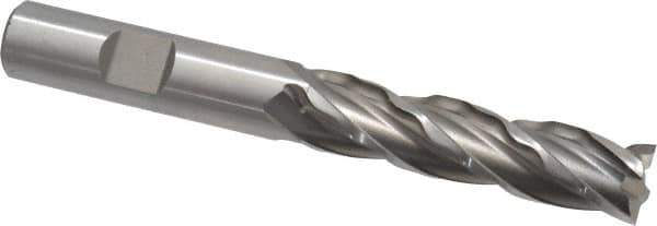 Weldon - 1/2" Diam, 2" LOC, 4 Flute High Speed Steel Roughing & Finishing Square End Mill - Uncoated, 4" OAL, 1/2" Shank Diam, Weldon Shank, 30° Helix, Centercutting, Regular Length - Eagle Tool & Supply
