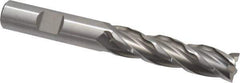 Weldon - 1/2" Diam, 2" LOC, 4 Flute High Speed Steel Roughing & Finishing Square End Mill - Uncoated, 4" OAL, 1/2" Shank Diam, Weldon Shank, 30° Helix, Centercutting, Regular Length - Eagle Tool & Supply