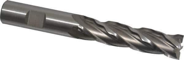 Weldon - 5/8" Diam, 2-1/2" LOC, 4 Flute High Speed Steel Roughing & Finishing Square End Mill - Uncoated, 4-5/8" OAL, 5/8" Shank Diam, Weldon Shank, 30° Helix, Centercutting, Regular Length - Eagle Tool & Supply