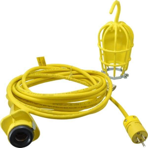 Woodhead Electrical - 240 Volt, 100 Watt, Electric, Incandescent Portable Handheld Work Light - 25' Cord, 1 Head, 1,000 Lumens, Zinc-Plated Steel, 101.6mm Wide x 374.65mm High - Eagle Tool & Supply