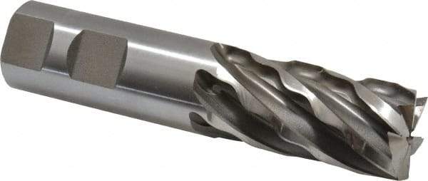 Weldon - 1" Diam, 2" LOC, 6 Flute Cobalt Roughing & Finishing Square End Mill - Uncoated, 4-1/2" OAL, 1" Shank Diam, Weldon Shank, 30° Helix, Non-Centercutting - Eagle Tool & Supply