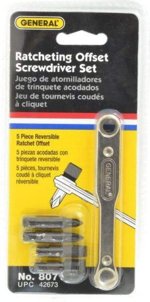 General - 5 Piece Ratcheting Offset Slotted & Phillips Screwdriver Set - 3-7/8" OAL - Eagle Tool & Supply