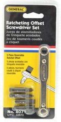 General - 5 Piece Ratcheting Offset Slotted & Phillips Screwdriver Set - 3-7/8" OAL - Eagle Tool & Supply