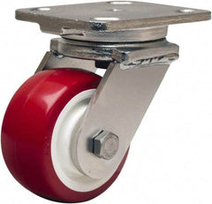 Hamilton - 4" Diam x 2" Wide x 5-5/8" OAH Top Plate Mount Swivel Caster - Polyurethane Mold on Polypropylene, 750 Lb Capacity, Delrin Bearing, 4 x 5" Plate - Eagle Tool & Supply