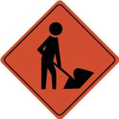 NMC - "Worker Digging", 24" Wide x 24" High, Aluminum Traffic Control Signs - 0.08" Thick, Black on Orange, High Intensity Reflectivity, Diamond, Post Mount - Eagle Tool & Supply