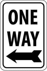 NMC - "One Way", "Left Arrow", 12" Wide x 18" High, Aluminum Parking Lot Traffic Signs - 0.063" Thick, Black on White, Rectangle, Post Mount - Eagle Tool & Supply