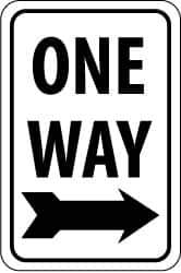 NMC - "One Way", "Right Arrow", 12" Wide x 18" High, Aluminum Parking Lot Traffic Signs - 0.08" Thick, Black on White, Engineer Grade Reflectivity, Rectangle, Post Mount - Eagle Tool & Supply