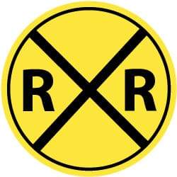 NMC - "R R", "Railroad Crossing Symbol", 30" Wide x 30" High, Aluminum Traffic Control Signs - 0.08" Thick, Black on Yellow, High Intensity Reflectivity, Round, Post Mount - Eagle Tool & Supply